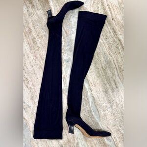 Vintage Anne Klein couture black thigh-high stretch sock boots  kitten heel 8.5
